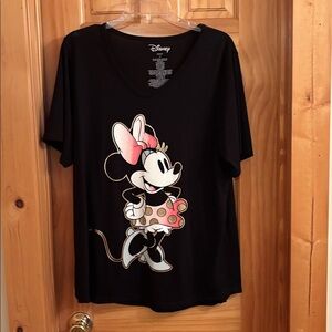 Disney Minnie Mouse Black Tee with Pink Bow